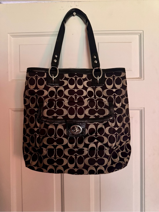 Coach Handbags - Coach Signature Canvas Shoulder Tote in Black and Tan